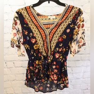 Multi-Colored Split-Sleeve Umgee Top